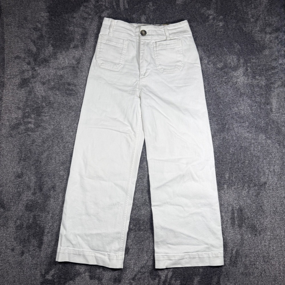 Maeve Anthropologie Colette Wide Leg Pants White Denim High Rise Crop Size 27